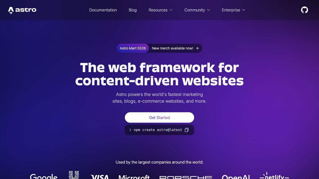 Astro website screenshot