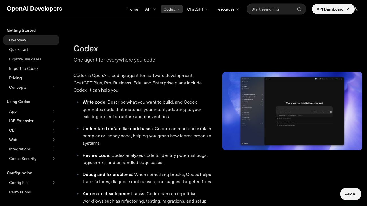 OpenAI Codex product page screenshot