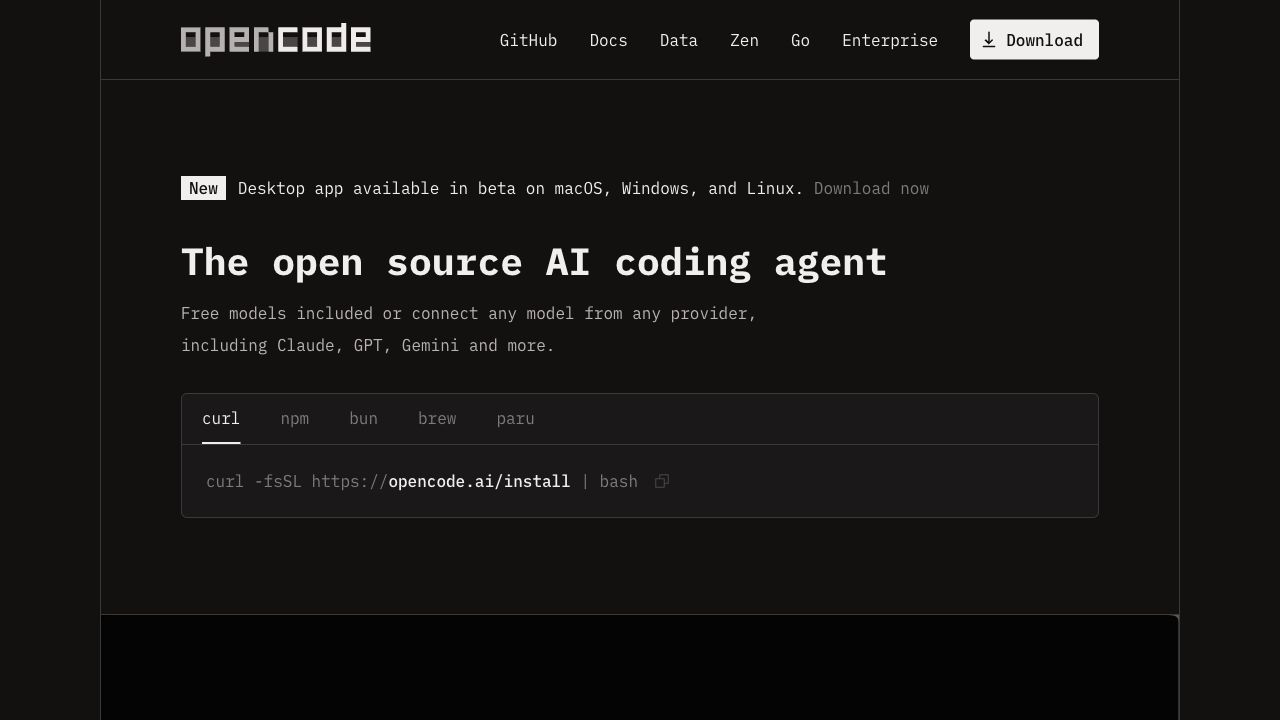 OpenCode product page screenshot